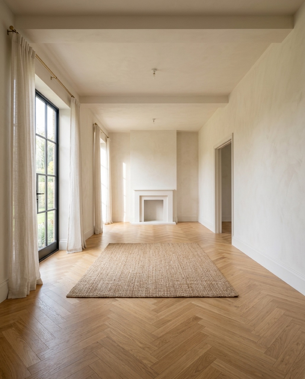 Sillón de cuero caramelo en un salón vacío - Antes