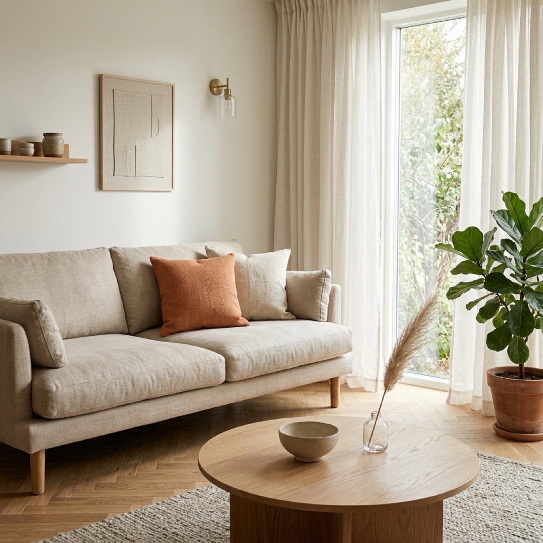 Beige linen sofa - After