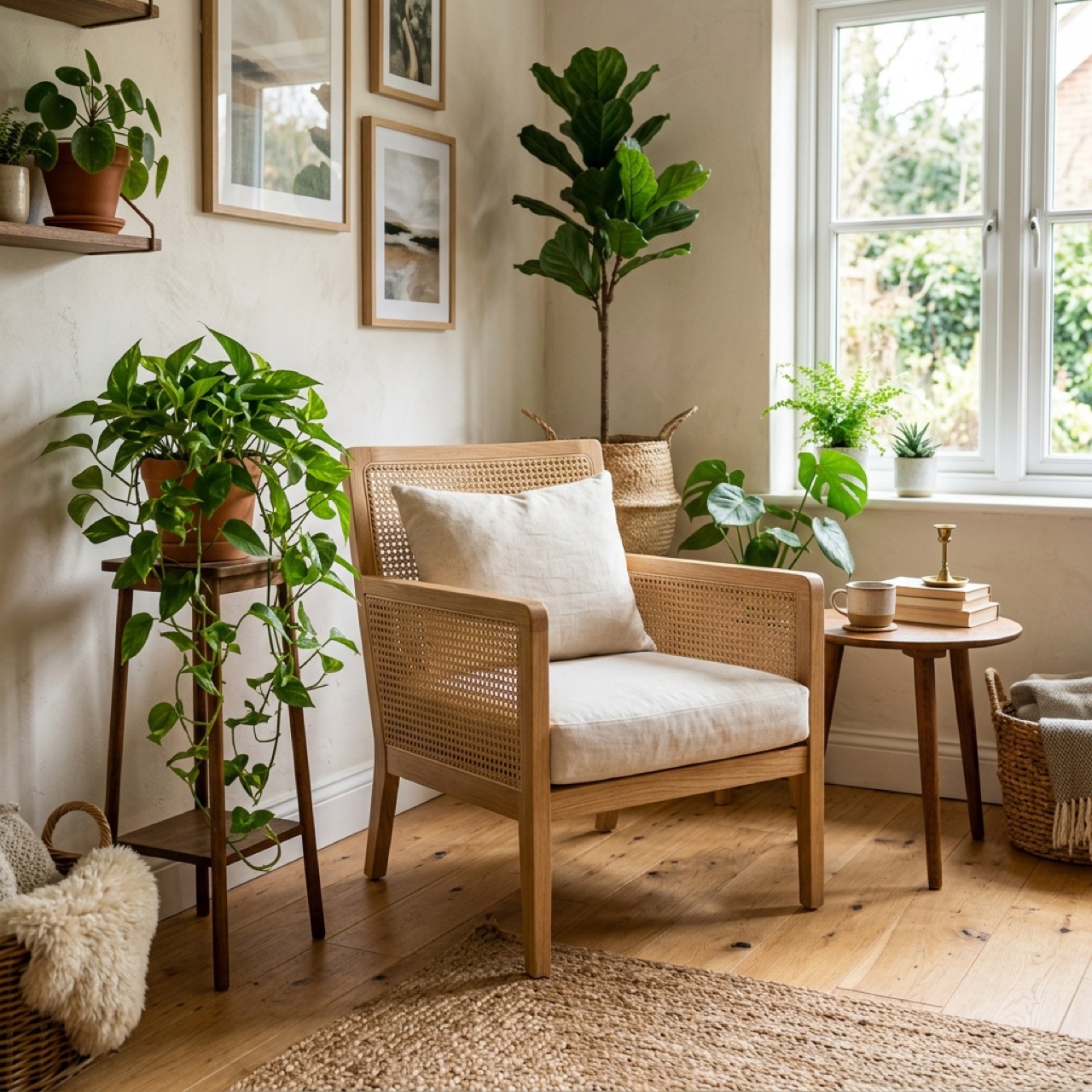 Sillón de ratán y madera